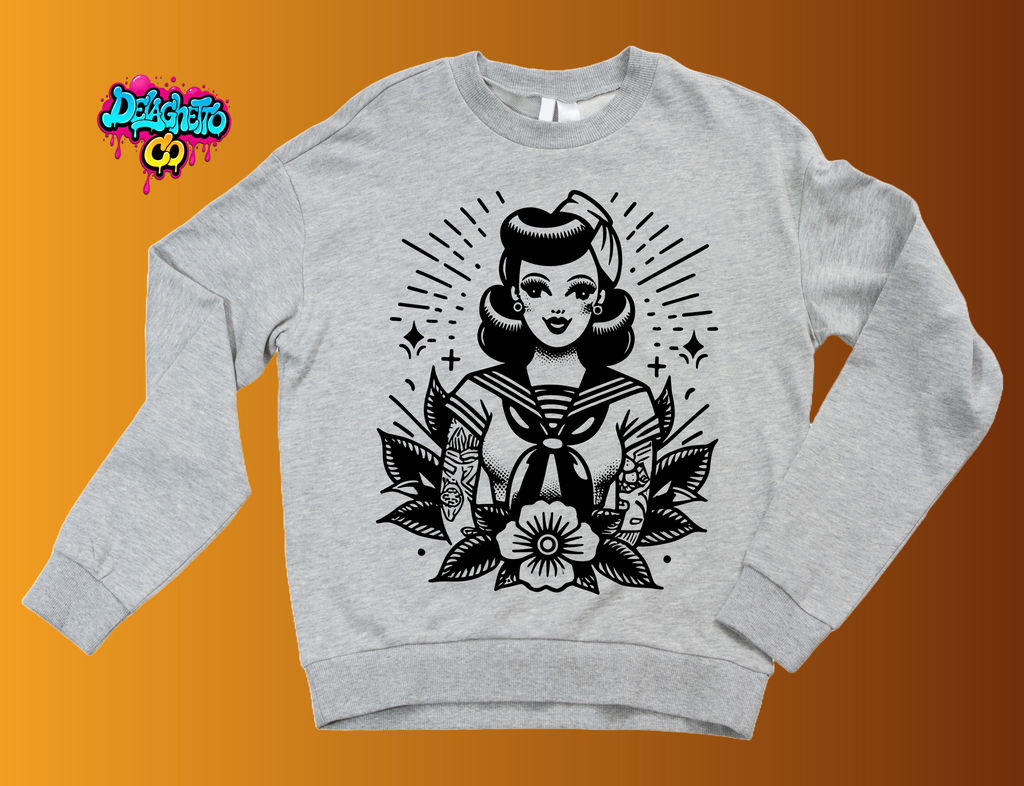 Traditional Tattoo Pin-Up Girl Sweatshirt- Flash Sheet Edition