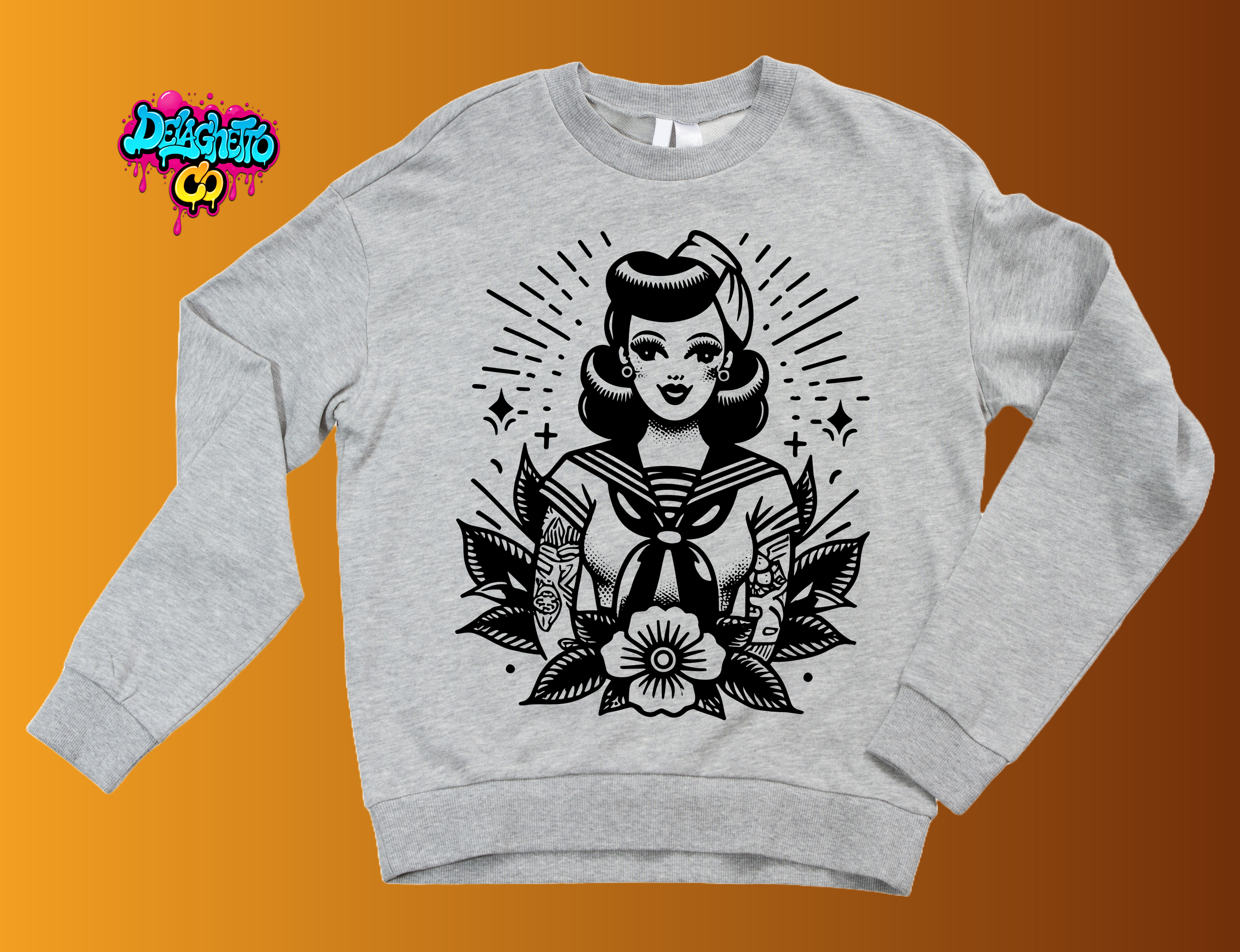 Traditional Tattoo Pin-Up Girl Sweatshirt- Flash Sheet Edition