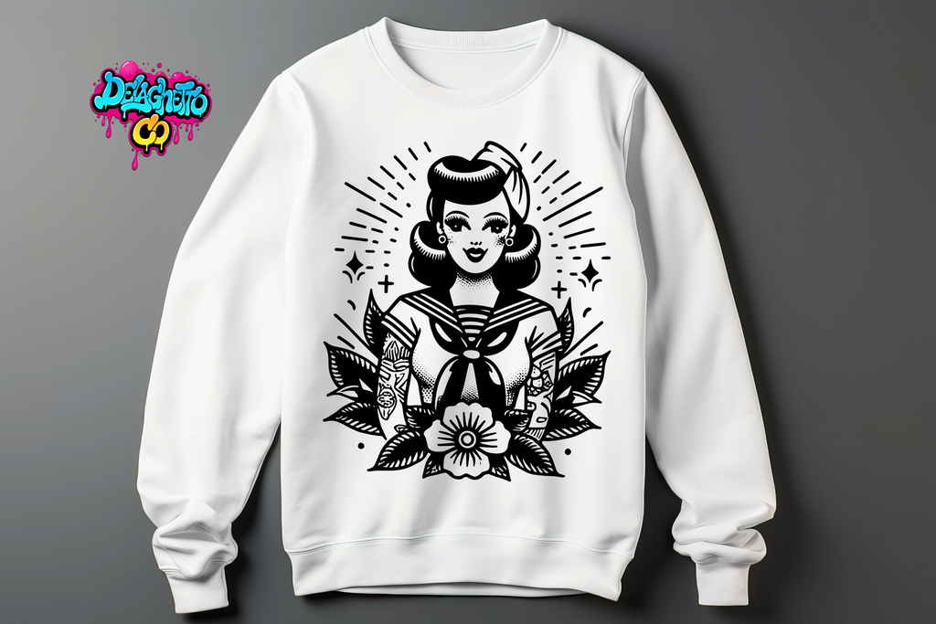 Traditional Tattoo Pin-Up Girl Sweatshirt- Flash Sheet Edition